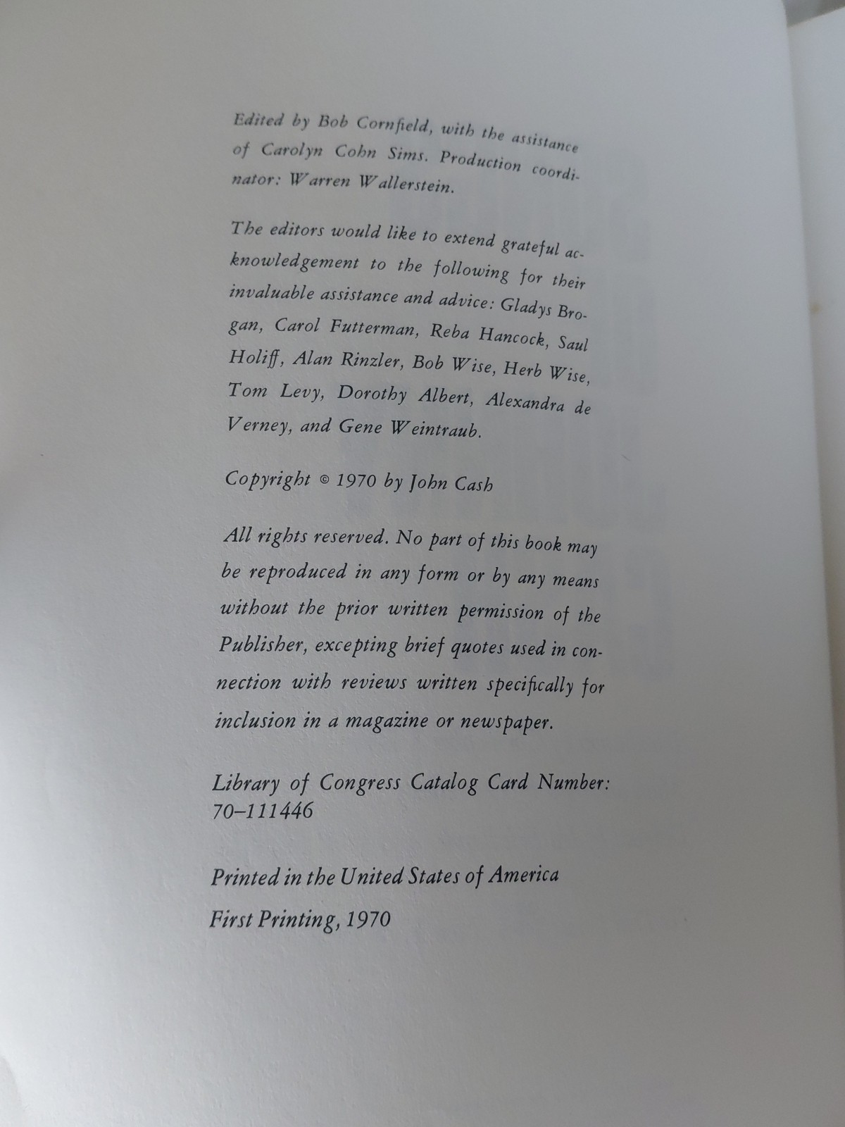 Songs of Johnny Cash, Softcover Songbook, 1970, 241 pages, includes many photos