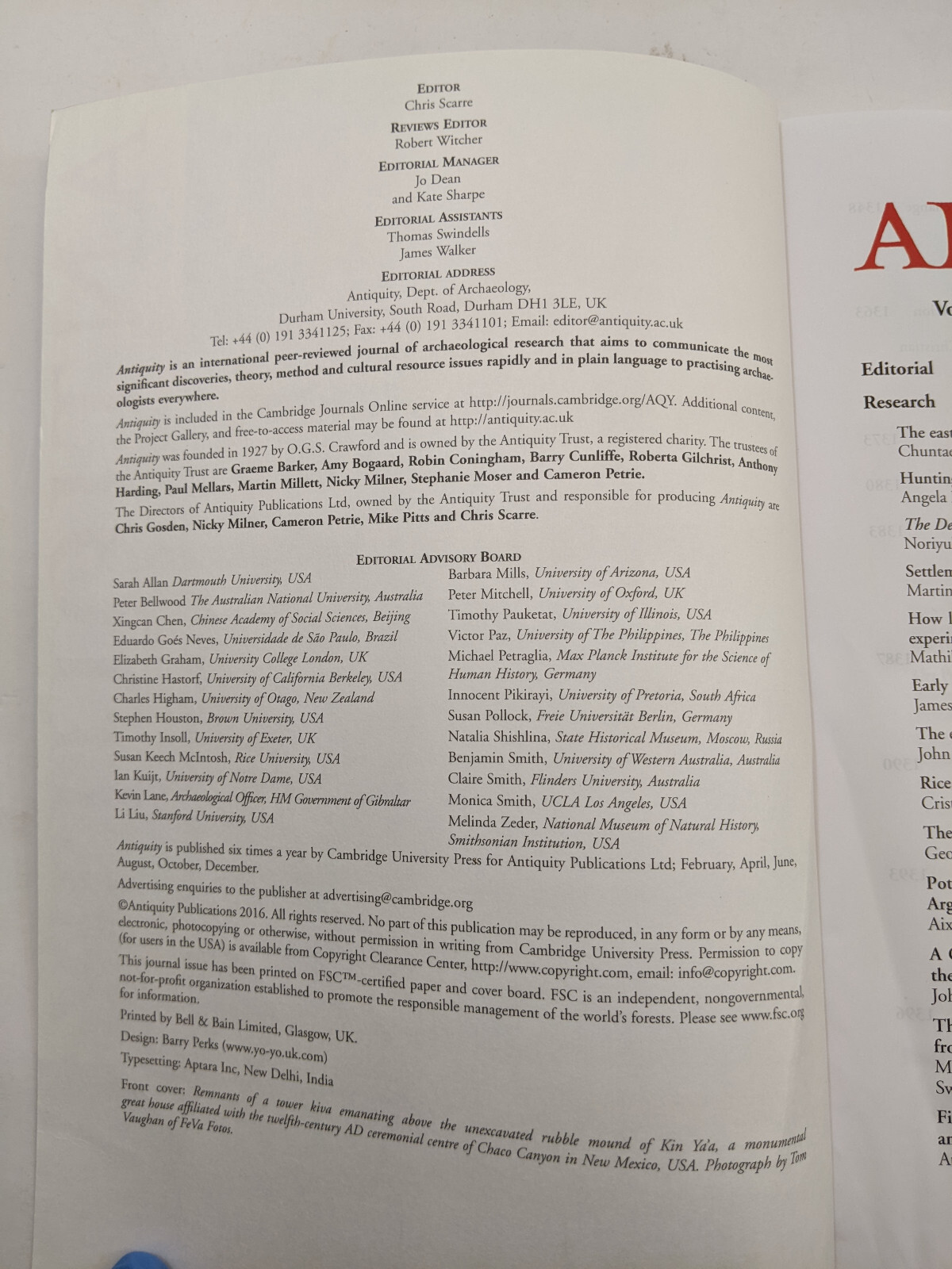 Antiquity: A Review of World Archaeology, 2016 Chris Scarre Cambridge University