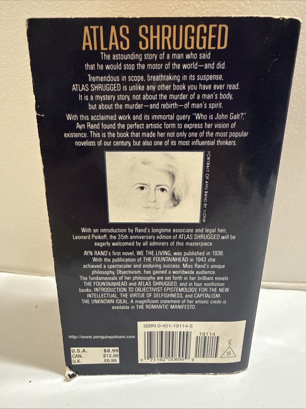 ATLAS SHRUGGED Ayn Rand Paperback 35th Anniversary Edition 1992 Signet Fiction